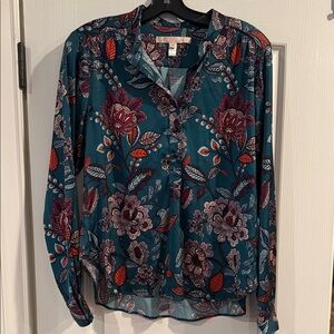 Hutch Teal and Red Floral Blouse